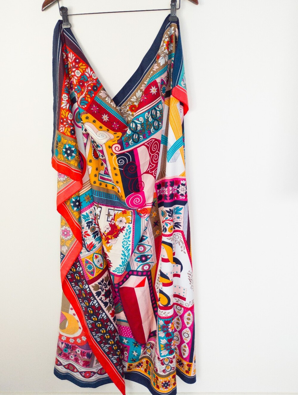 Zara Floral Alphabet Print 100% Silk Square Scarf Multi Color